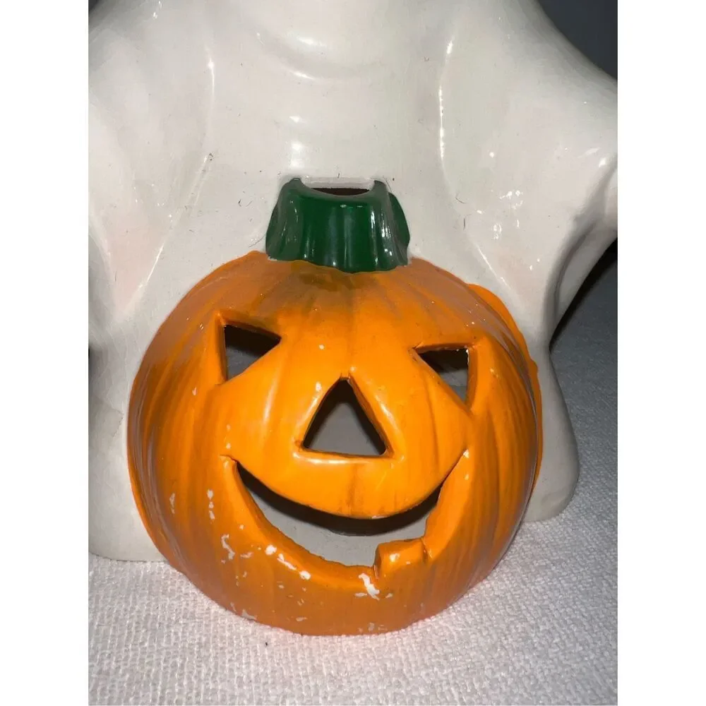 VTG Ghost Halloween PORCELINE Spooky Tealight Candleholder